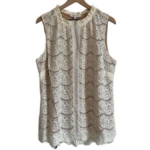 NWT Rose + Olive Sleeveless Lace Overlay Tan and Cream Dressy Blouse Tan